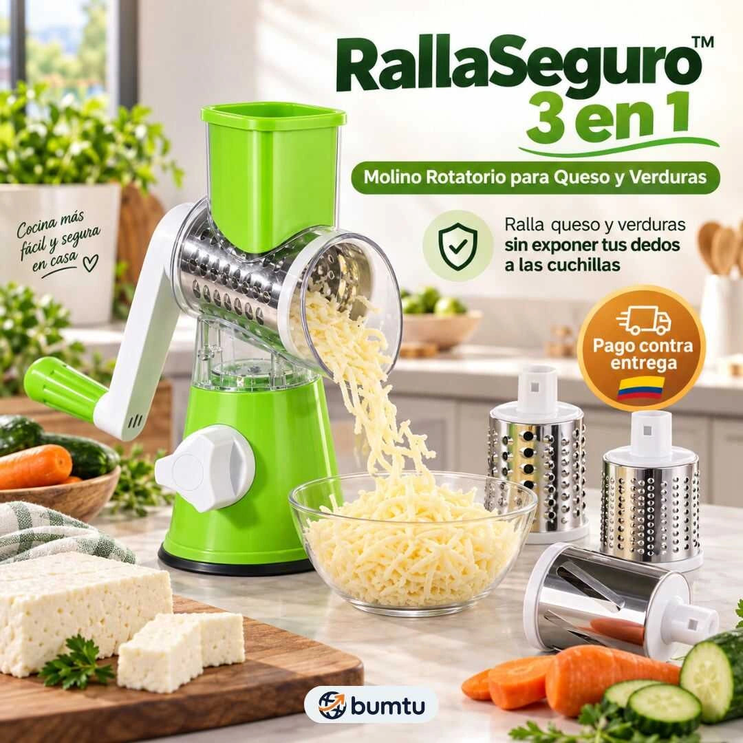 RallaSeguro™ 3 en 1 | Molino Rotatorio para Queso y Verduras