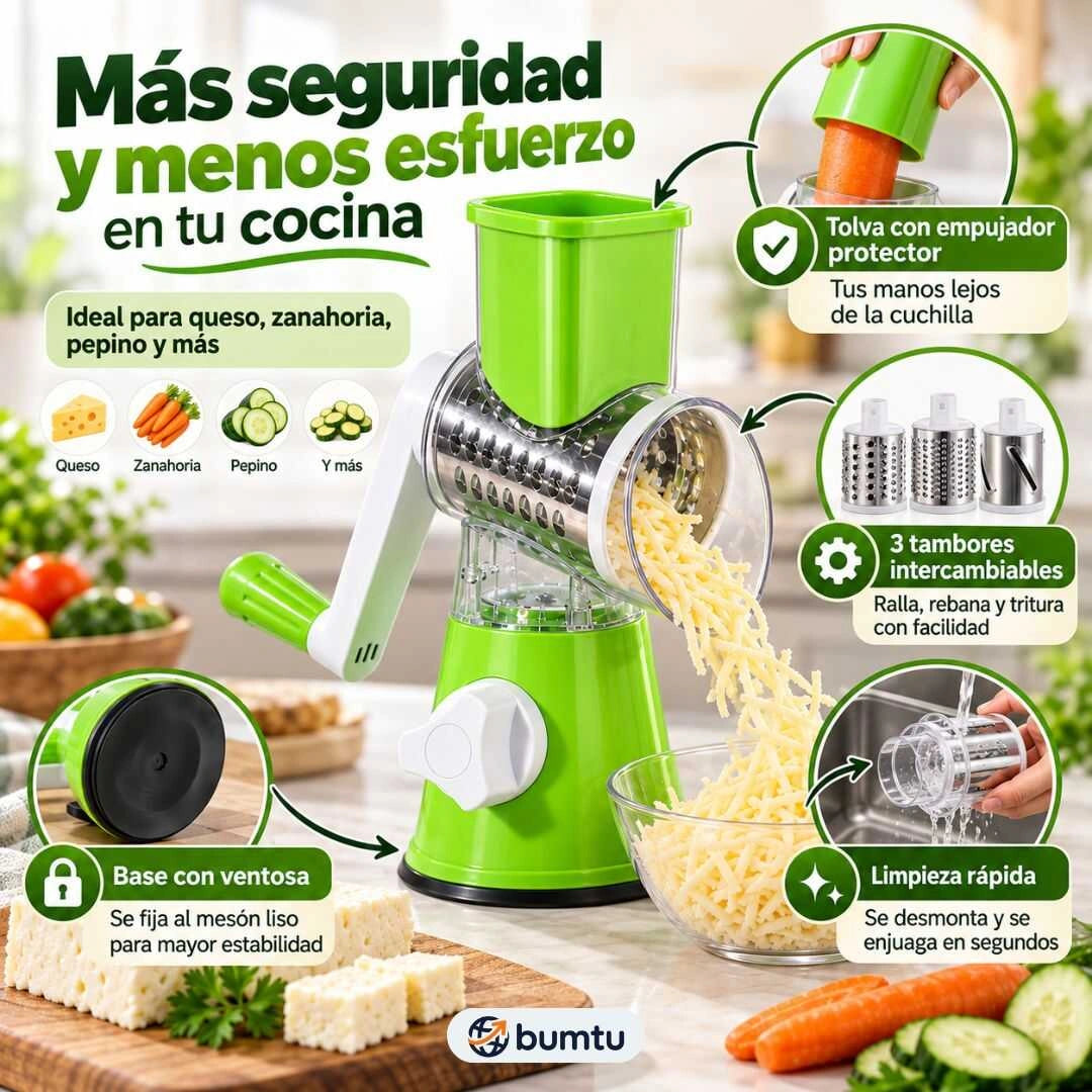 RallaSeguro™ 3 en 1 | Molino Rotatorio para Queso y Verduras