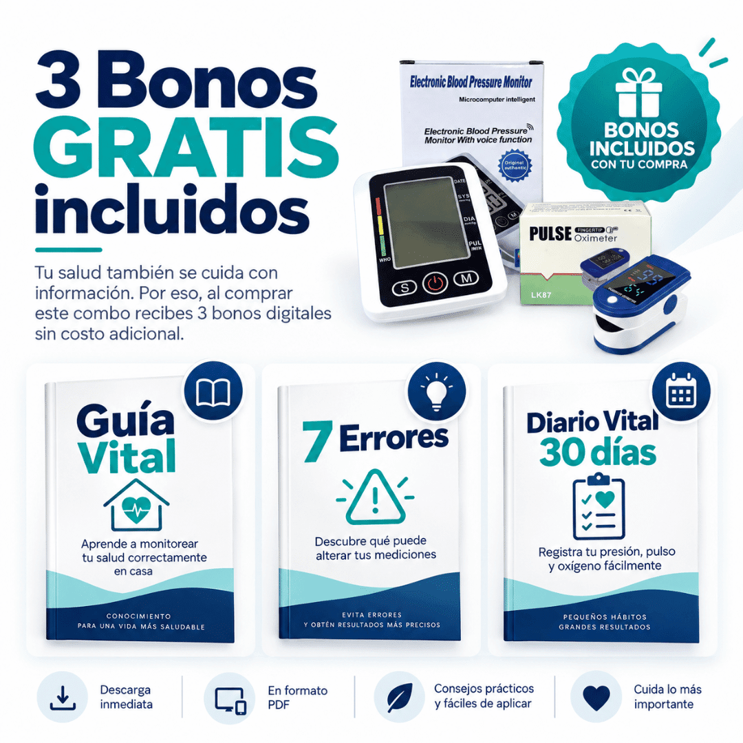 Combo Tensiómetro Digital + Oxímetro de Pulso + 3 REGALOS