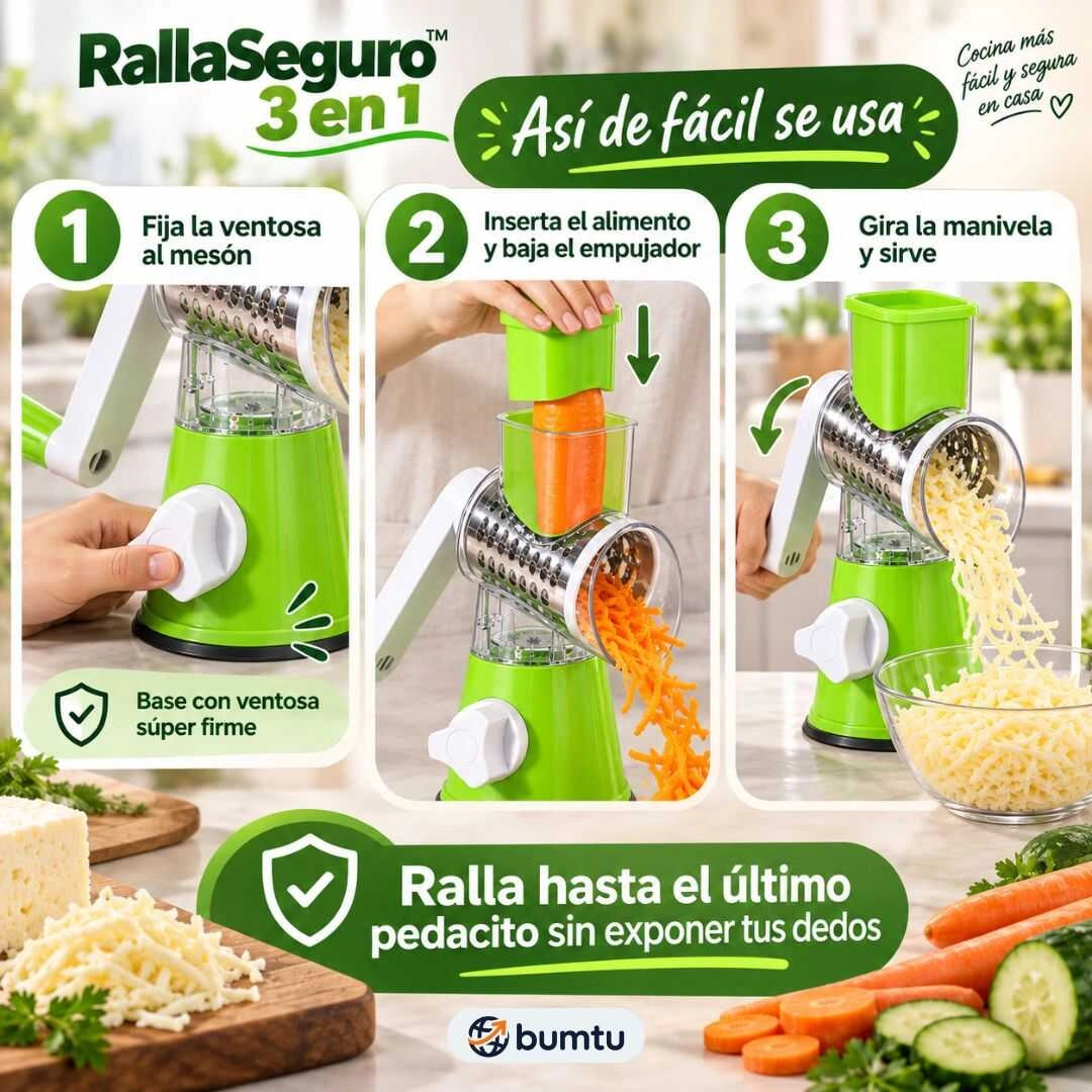 RallaSeguro™ 3 en 1 | Molino Rotatorio para Queso y Verduras