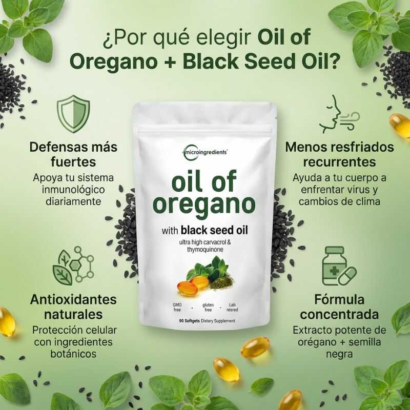 Oil of Oregano with Black Seed Oil - Para personas que se enferman seguido: aceite de orégano concentrado y semilla negra que ayudan a tu cuerpo a enfermarse menos en 30 días.