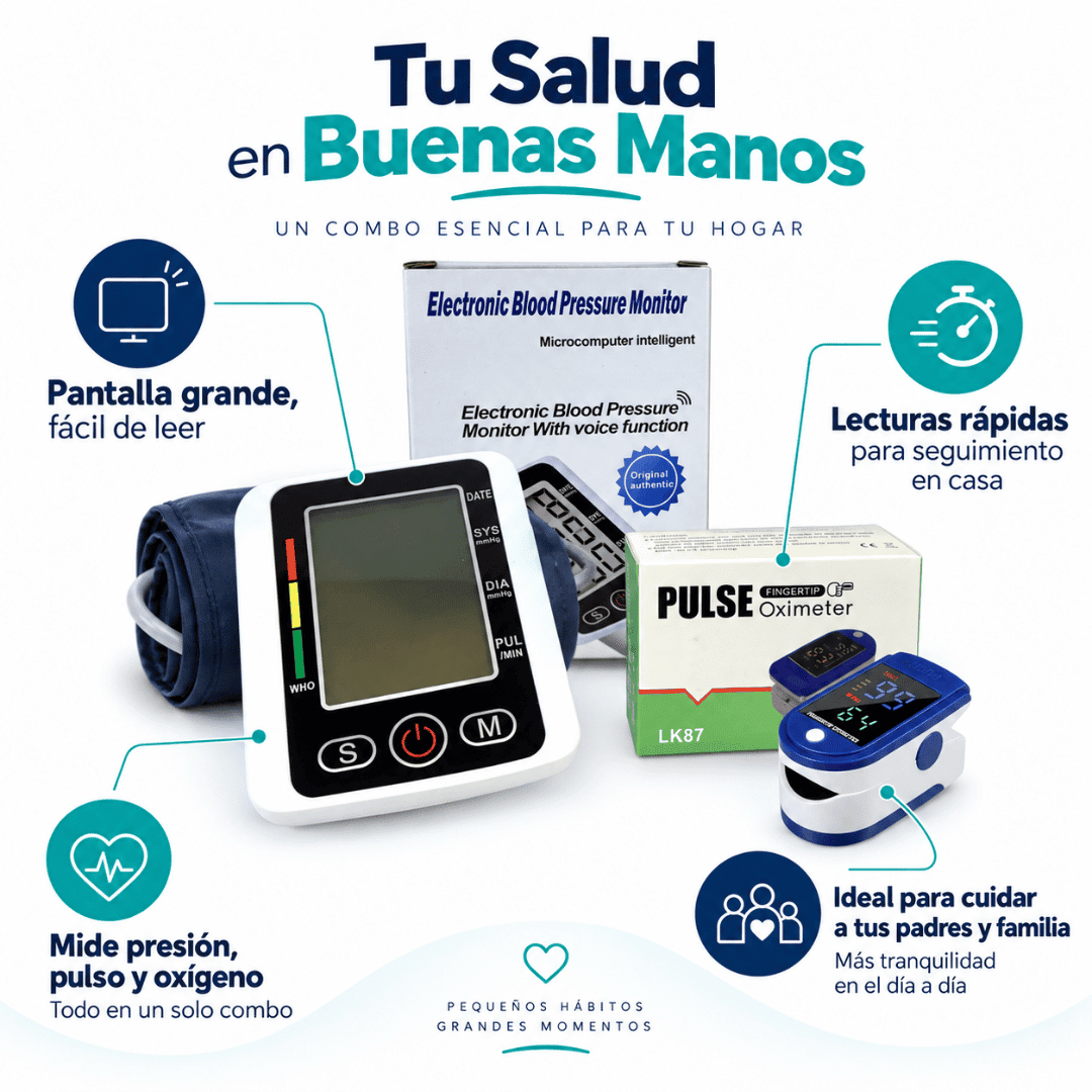 Combo Tensiómetro Digital + Oxímetro de Pulso + 3 REGALOS