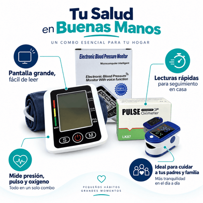 Combo Tensiómetro Digital + Oxímetro de Pulso + 3 REGALOS