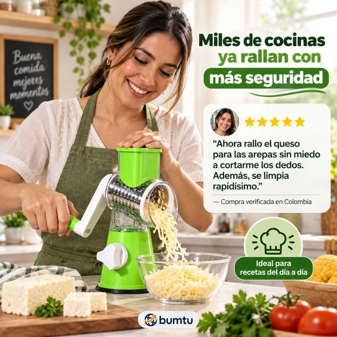 RallaSeguro™ 3 en 1 | Molino Rotatorio para Queso y Verduras