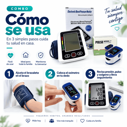 Combo Tensiómetro Digital + Oxímetro de Pulso + 3 REGALOS