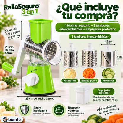 RallaSeguro™ 3 en 1 | Molino Rotatorio para Queso y Verduras