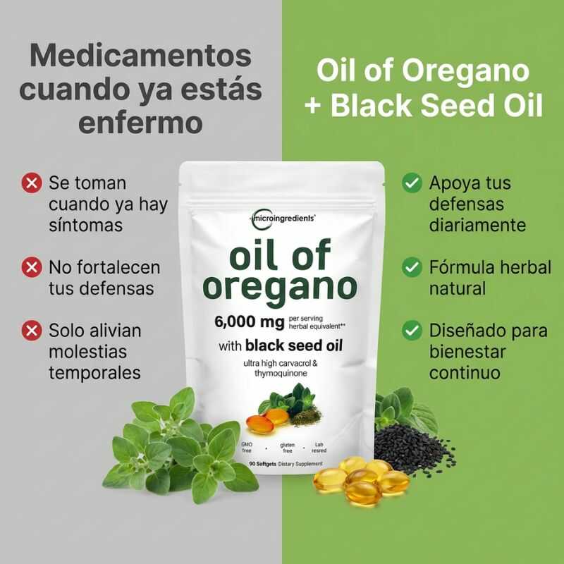 Oil of Oregano with Black Seed Oil - Para personas que se enferman seguido: aceite de orégano concentrado y semilla negra que ayudan a tu cuerpo a enfermarse menos en 30 días.