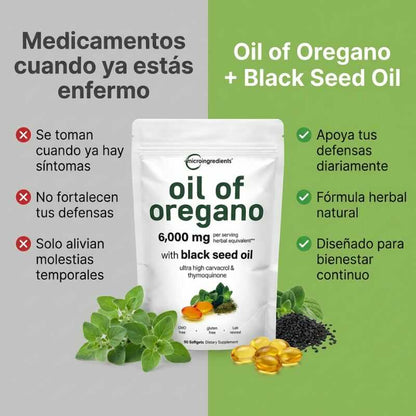 Oil of Oregano with Black Seed Oil - Para personas que se enferman seguido: aceite de orégano concentrado y semilla negra que ayudan a tu cuerpo a enfermarse menos en 30 días.