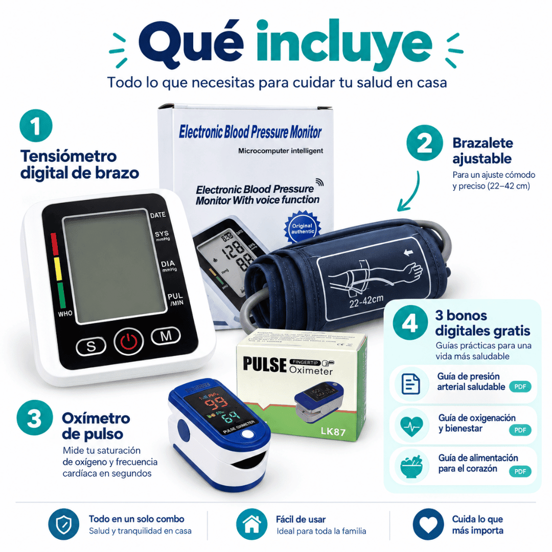 Combo Tensiómetro Digital + Oxímetro de Pulso + 3 REGALOS