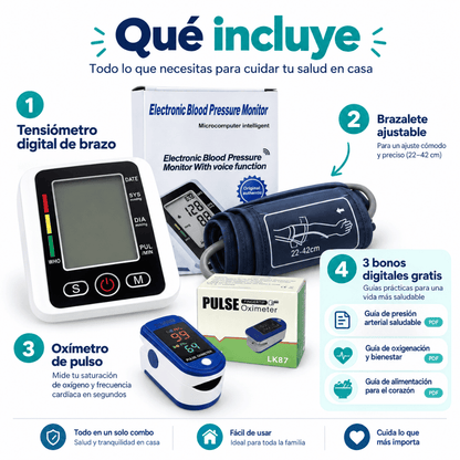Combo Tensiómetro Digital + Oxímetro de Pulso + 3 REGALOS