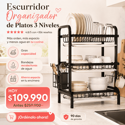 Escurridor Organizador de Platos 3 Niveles