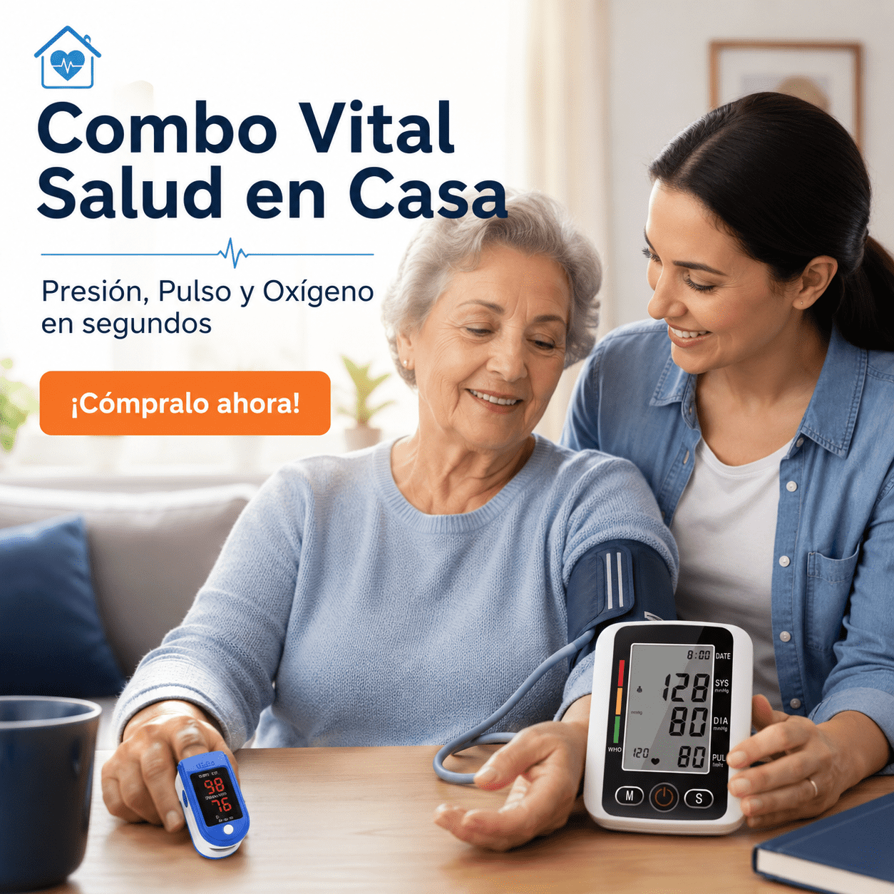 Combo Vital Salud en Casa: Tensiómetro Digital + Oxímetro de Pulso