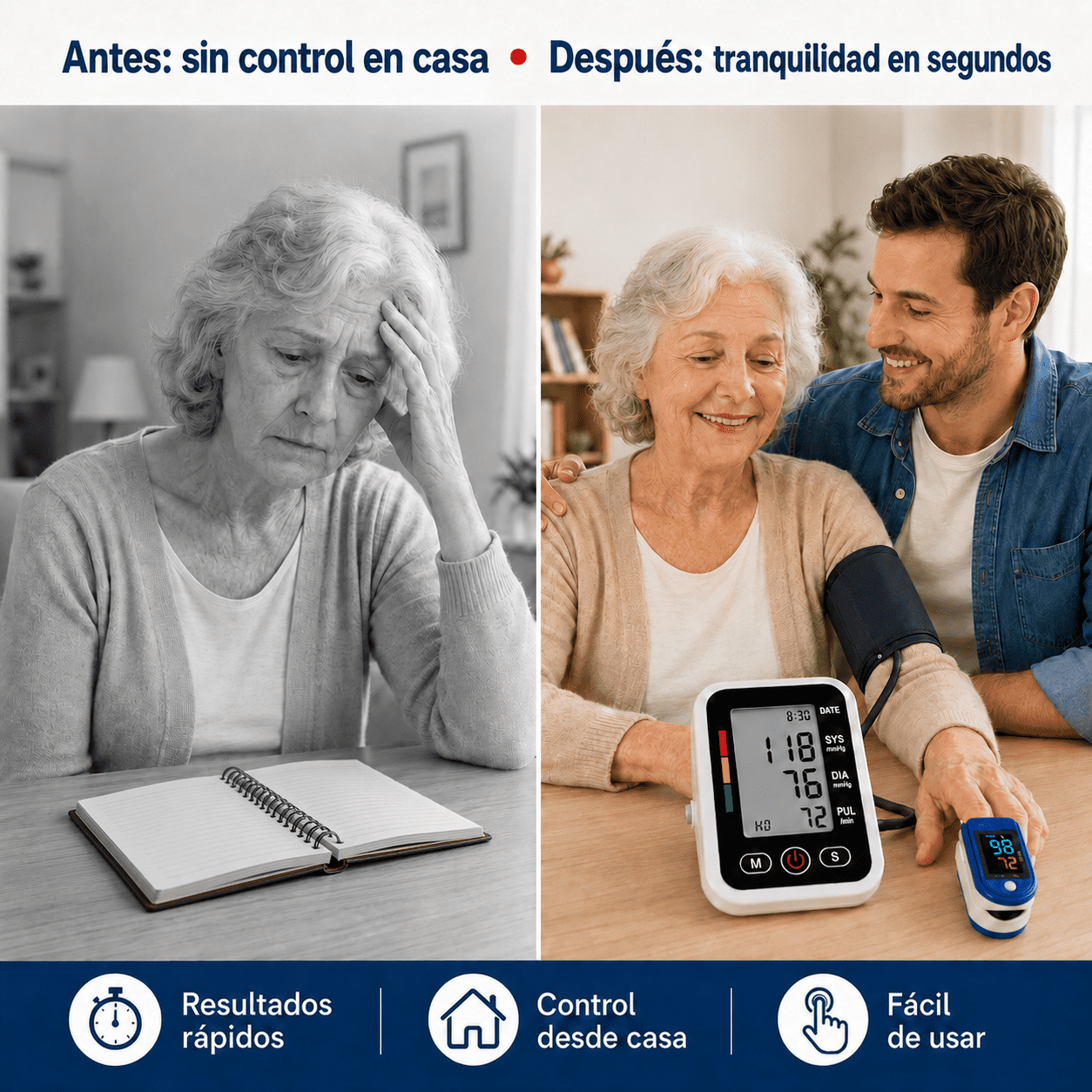 Combo Vital Salud en Casa: Tensiómetro Digital + Oxímetro de Pulso