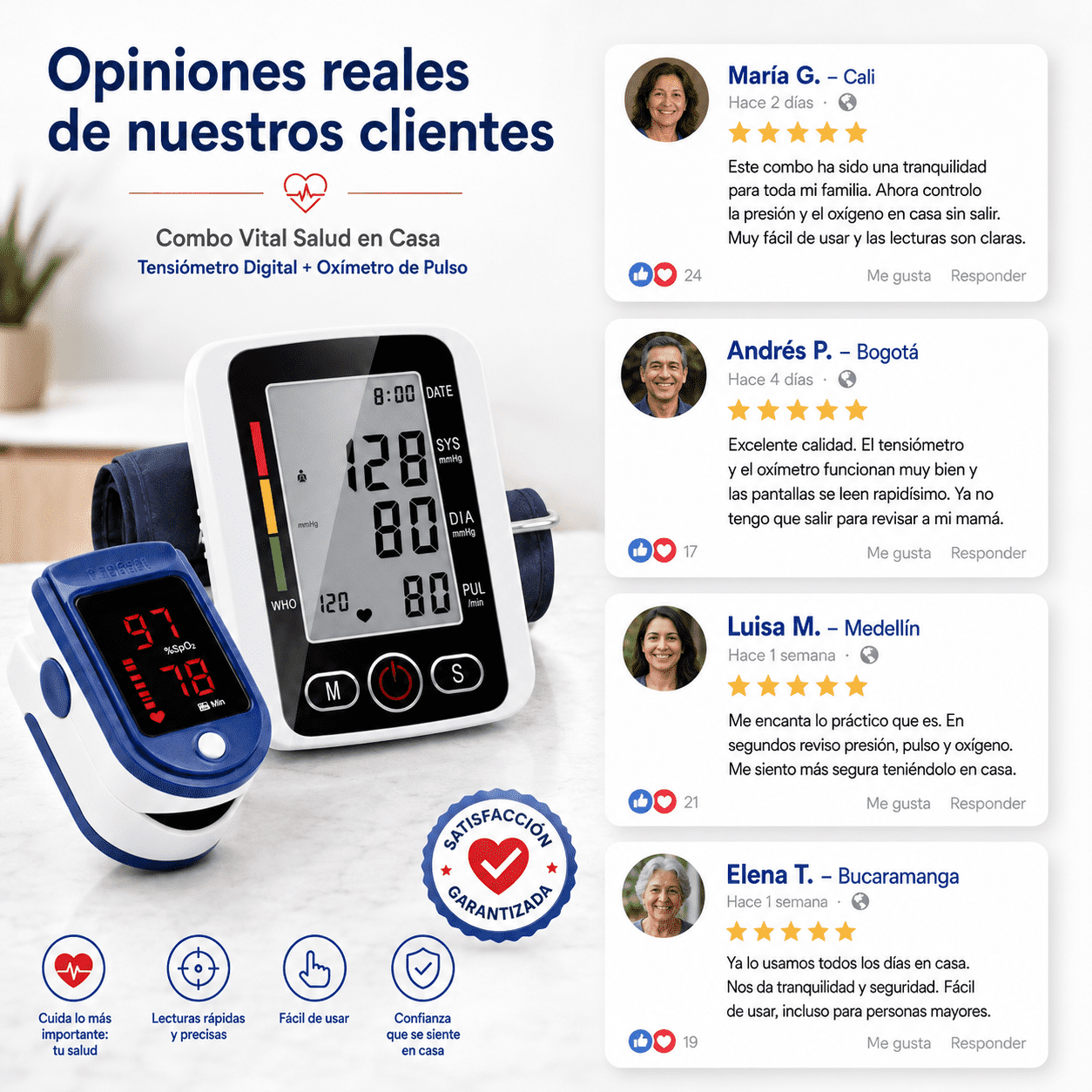 Combo Vital Salud en Casa: Tensiómetro Digital + Oxímetro de Pulso
