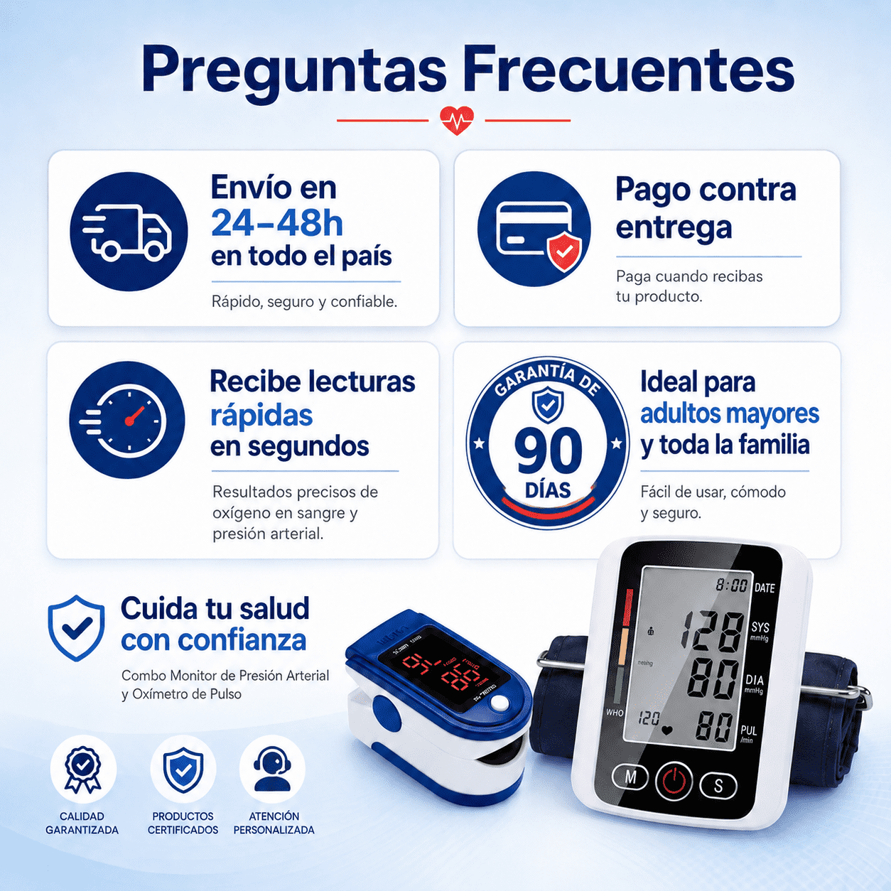 Combo Vital Salud en Casa: Tensiómetro Digital + Oxímetro de Pulso