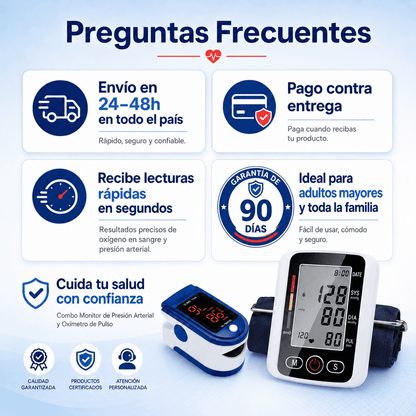 Combo Vital Salud en Casa: Tensiómetro Digital + Oxímetro de Pulso