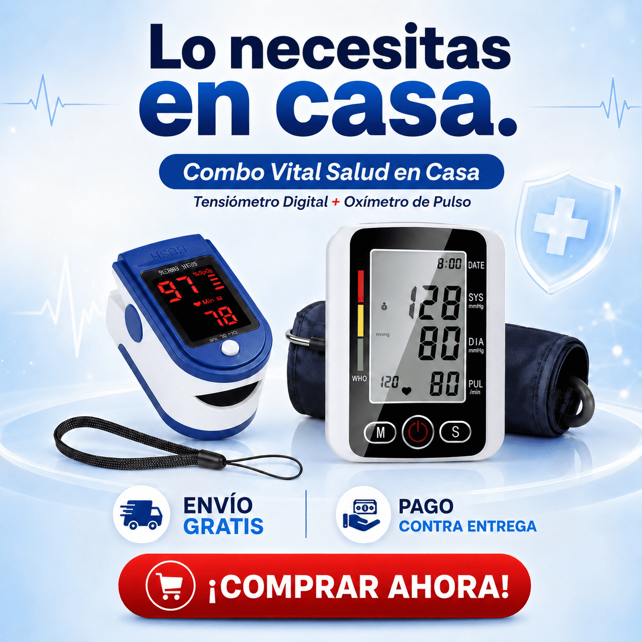 Combo Vital Salud en Casa: Tensiómetro Digital + Oxímetro de Pulso