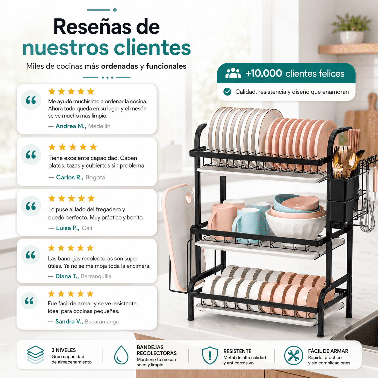 Escurridor Organizador de Platos 3 Niveles