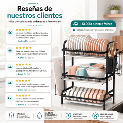 Escurridor Organizador de Platos 3 Niveles