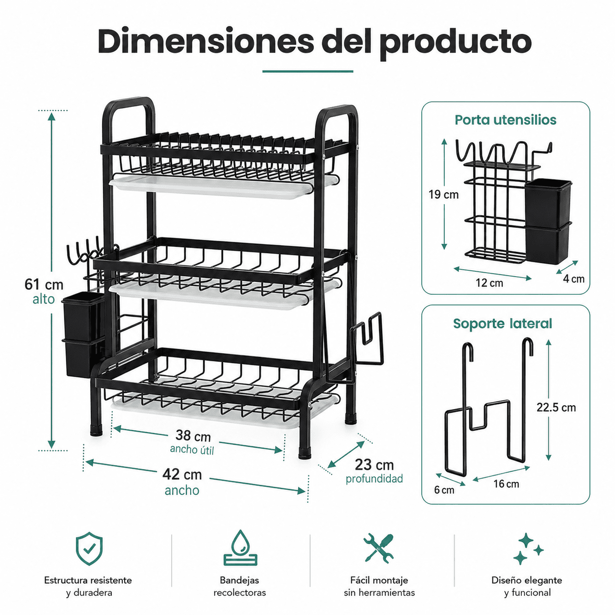 Escurridor Organizador de Platos 3 Niveles