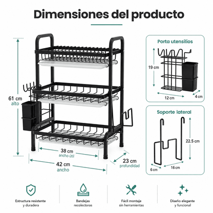 Escurridor Organizador de Platos 3 Niveles