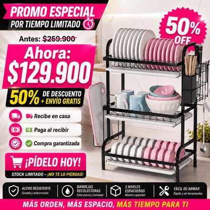 Escurridor Organizador de Platos 3 Niveles